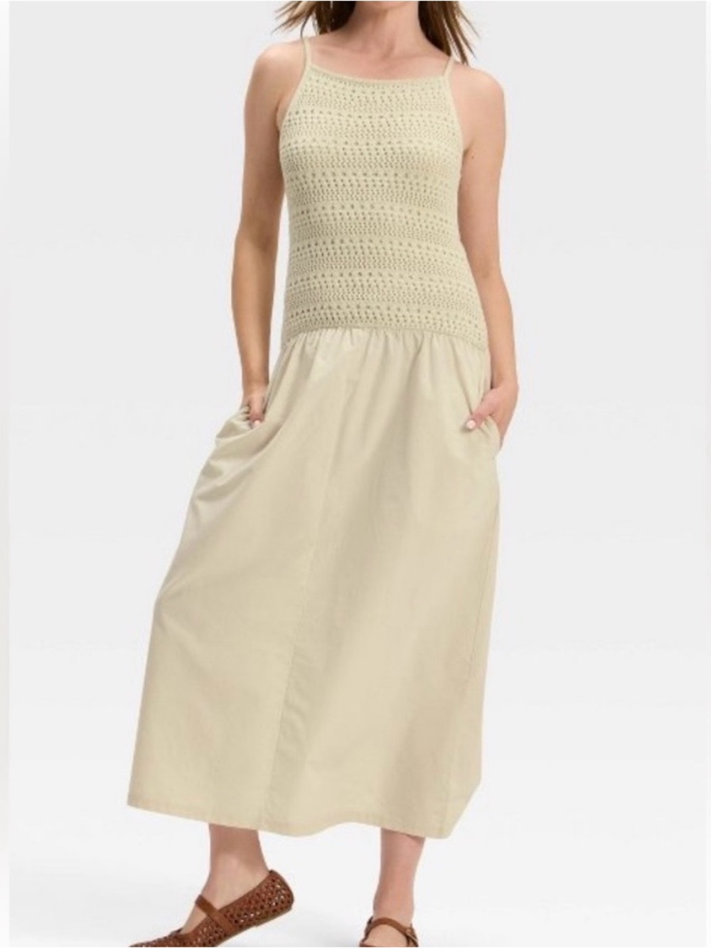 Cream Crochet Bodice Maxi Dress - Women's Summer Dress - Picture 2 of 14
